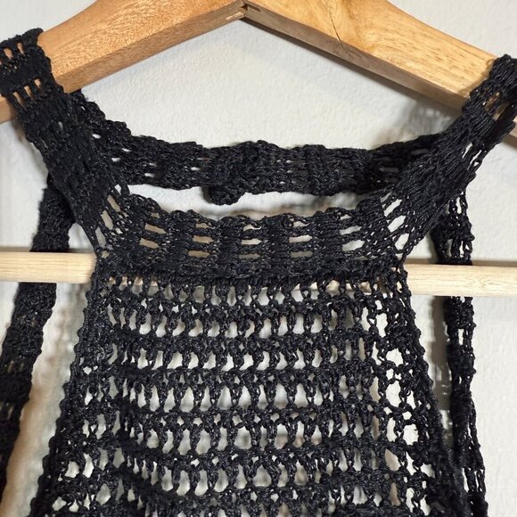 Free People High Neck Crochet Tank Top Women's Medium* Black Sheer Festival Boho - Picture 6 of 12